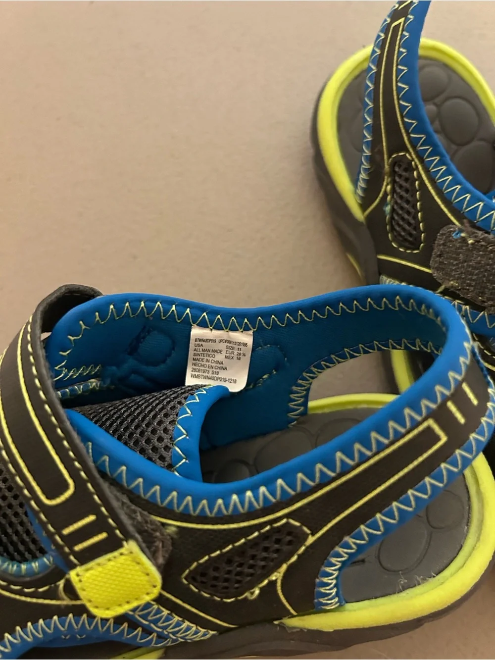 wonder nation Black Sport Sandals with Blue and Neon Yellow Accents